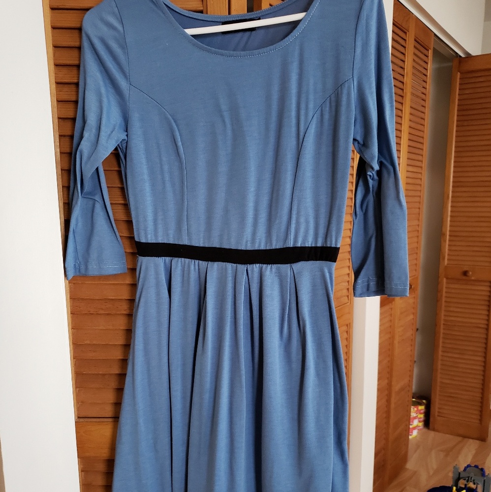 Blue Pleated Pocket Dress